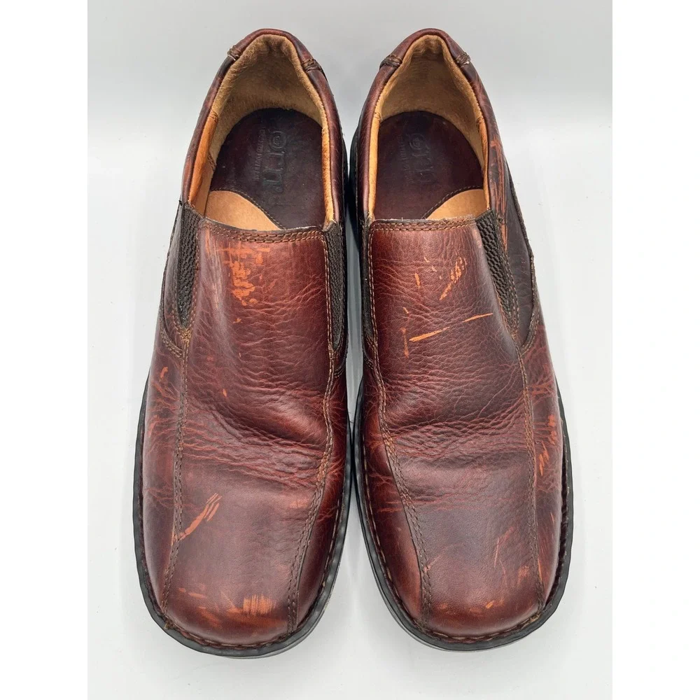 Born Men Brown Leather Slip On Loafers Square Toe Shoes Size US 10 EU 44